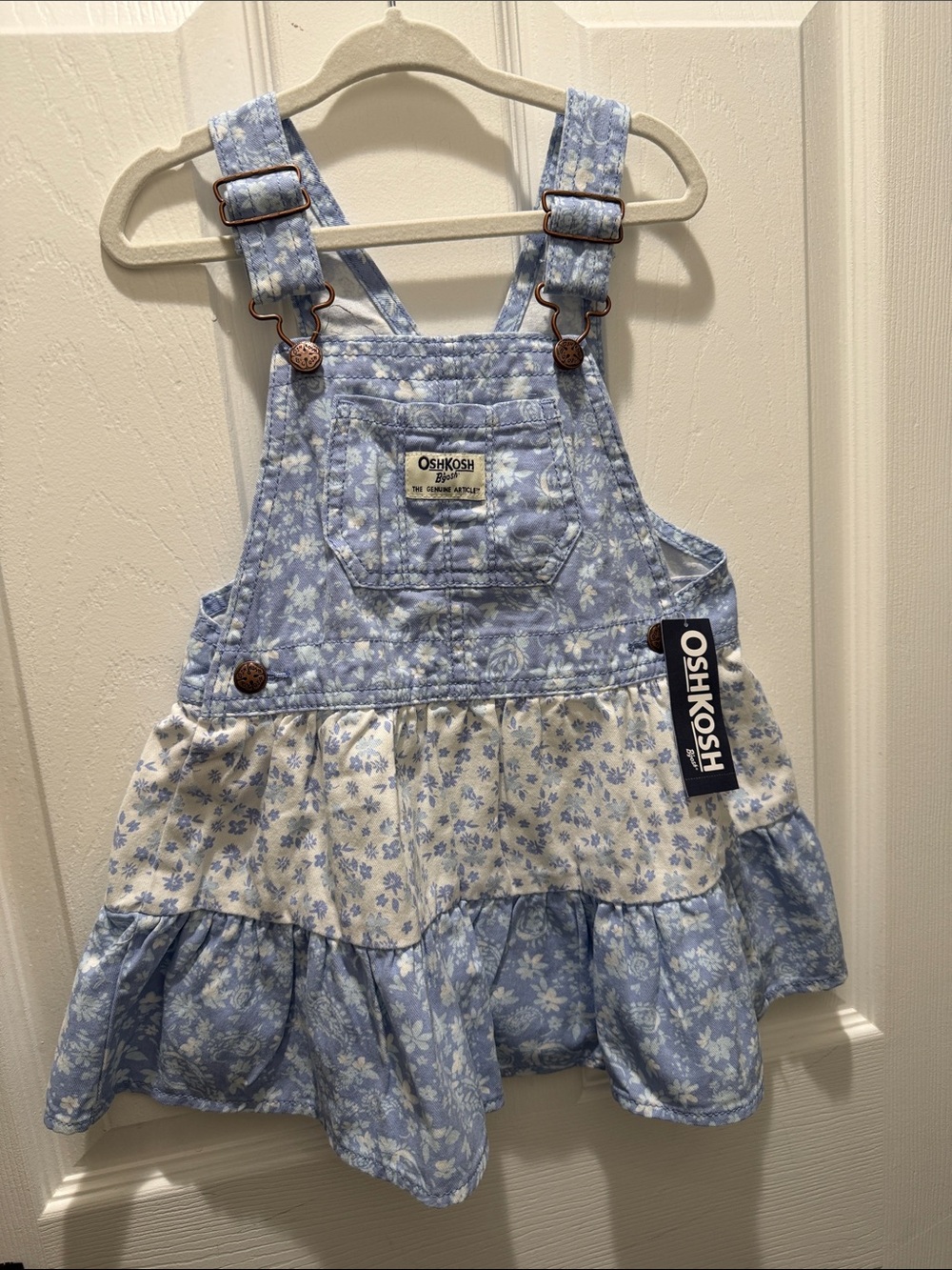 OshKosh B'gosh Light Blue Floral Tiered Overall Dress